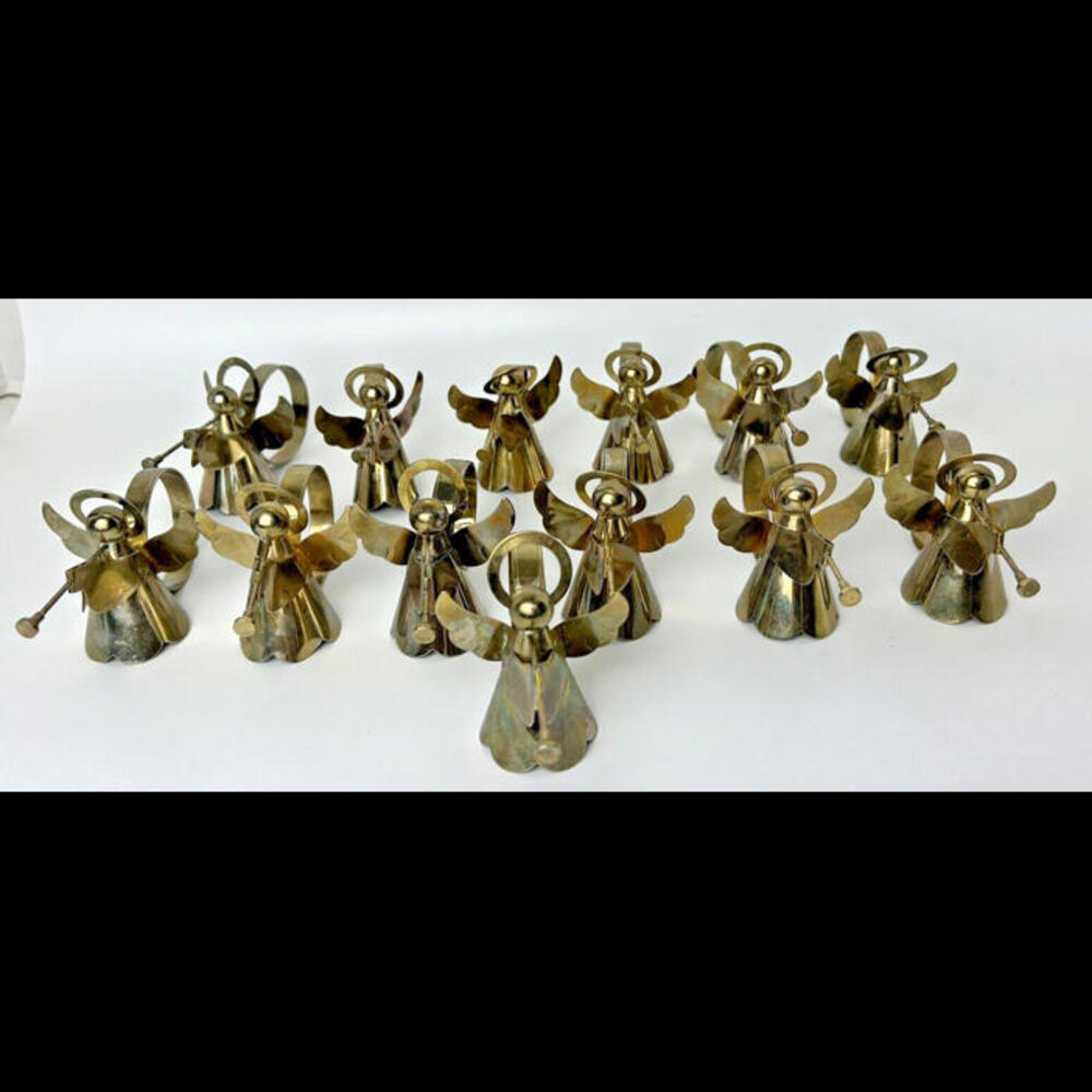 Vintage Napkin Rings Angel Wings Trumpet Gold Tin Metal Lot of 13 China